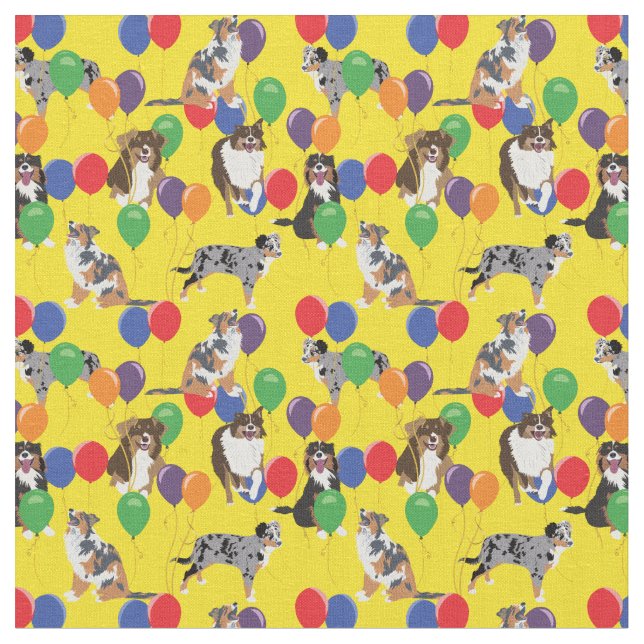 Tissu Aussies Australian Shelpherds et Balloons du Parti (Fermer)