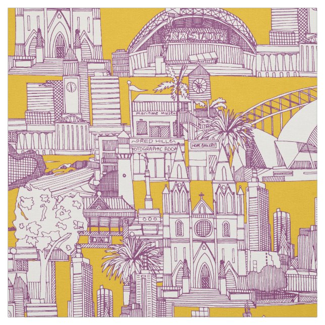 Tissu Australia toile de jouy purple yellow (Échantillon)