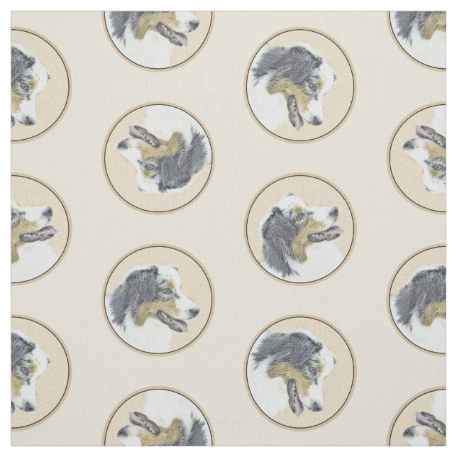 Tissu Australian Shepherd Black Tri Peinture Dog Art (Échantillon)