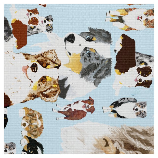 Tissu Australian Shepherd Collage Poly Poplin 60" Fabric (Échantillon)