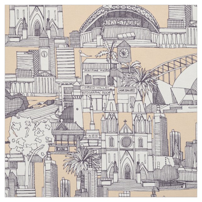 Tissu Australie toile de Jouy mûre sable (Échantillon)