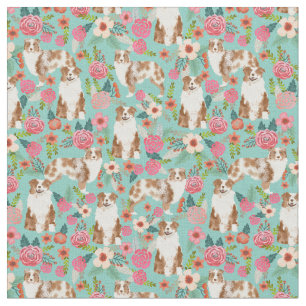 Tissu Austrarlian Shepherd merle rouge floral vintage
