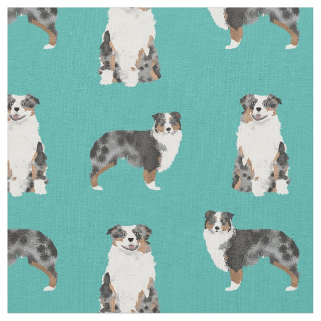 Tissu Austrarlien Shepherd blue merle dog turquoise (Fermer)