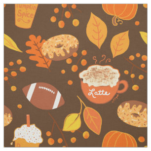 Tissu Automne Feuilles Football et Citrouille Motif épic