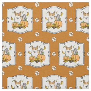 Tissu Automne Pembroke Welsh Corgi (rouge 1) Citrouille 