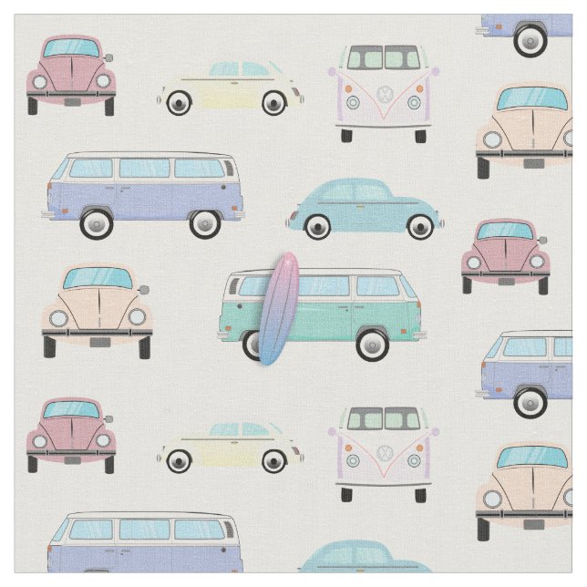 Tissu Automobile Pastel Slug Bug et bus (Fermer)