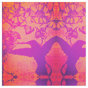Tissu aux colibris lavande et orange