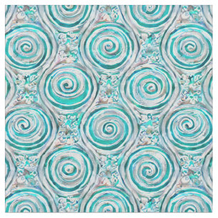 Tissu aux tourbillons et volutes symétriques aqua