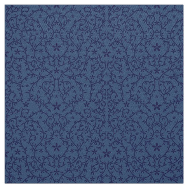 Tissu avec ornement botanique bleu foncé (Échantillon)