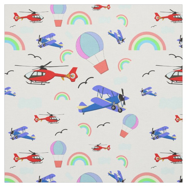 Tissu Avions, hélicoptères et ballons (Échantillon)