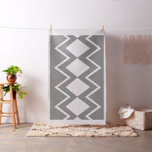 Tissu Aztec Géométrique Motif Abstrait Gris et blanc