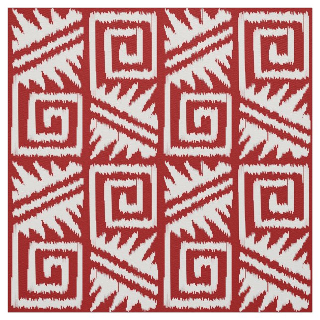 Tissu Aztèque d'Ikat - rouge-foncé et blanc (Échantillon)