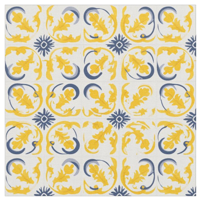 Tissu Azulejo Portugais Méditerranée Jaune & Blanc (Fermer)
