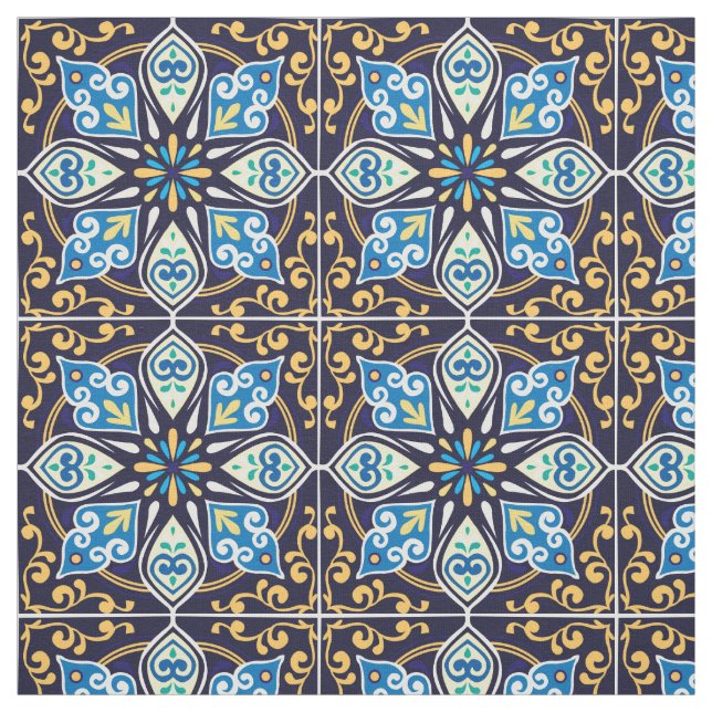 Tissu azulejos jaune et bleu (Échantillon)