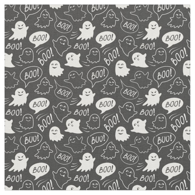 Tissu B&W Cute Doodle Halloween Motif (Fermer)