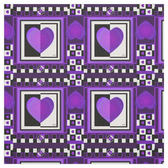 Tissu B&W Purple Hearts Beating (Échantillon)