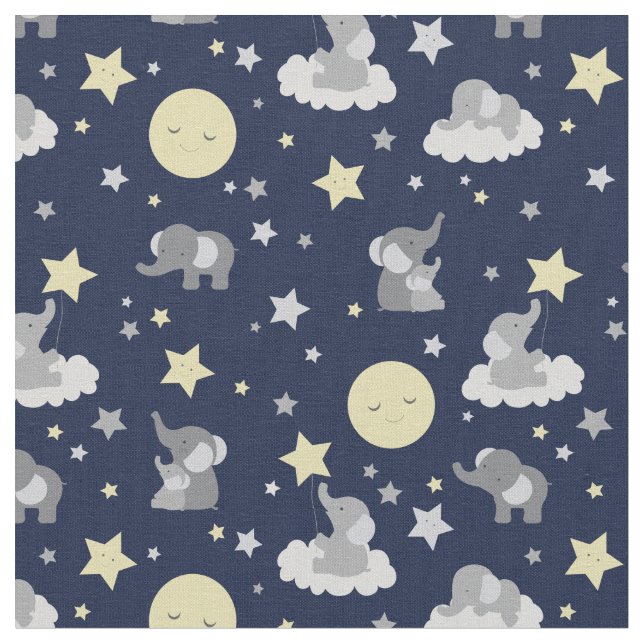 Tissu Baby Elephant Navy Grey Moon Sweet Dreams  (Fermer)