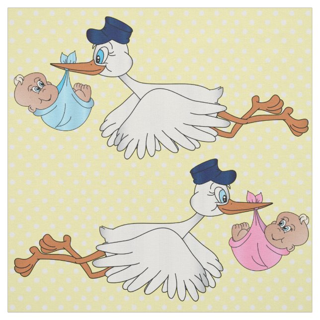 Tissu Baby Girl and Boy Stork Design Motif (Échantillon)