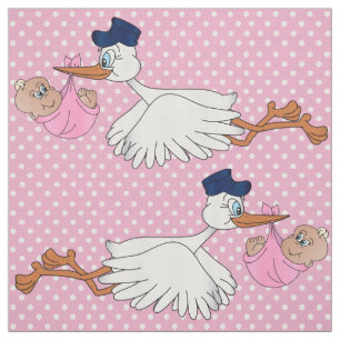 Tissu Baby Girl Stork Design Motif
