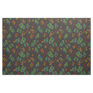 Tissu Baies d'automne sur chocolat brun
