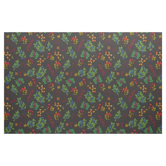 Tissu Baies d'automne sur chocolat brun (Fat Quarter)