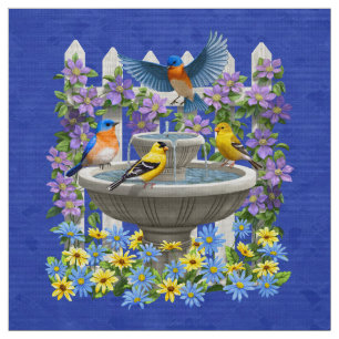 Tissu Bain d'oiseau bleu Goldfinch Jardin Royal Bleu