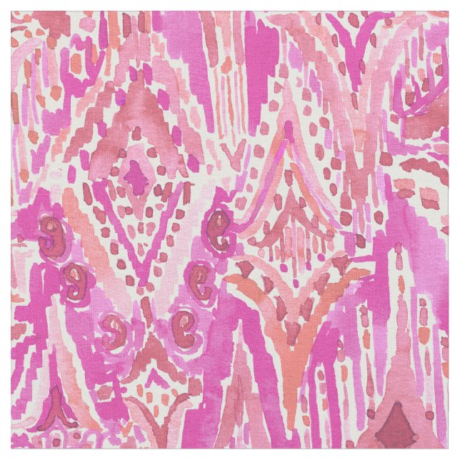 Tissu BAISSES d'aquarelle rose tribale de Boho Ikat de (Fermer)