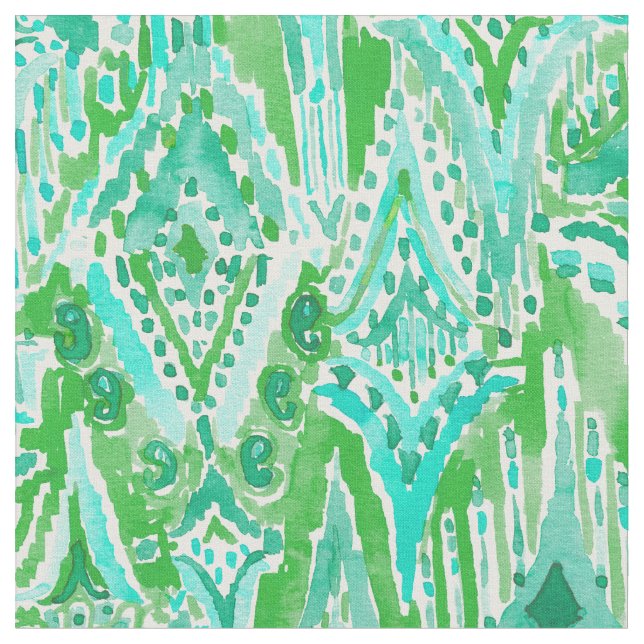 Tissu BAISSES d'aquarelle verte tribale de Boho Ikat de (Fermer)