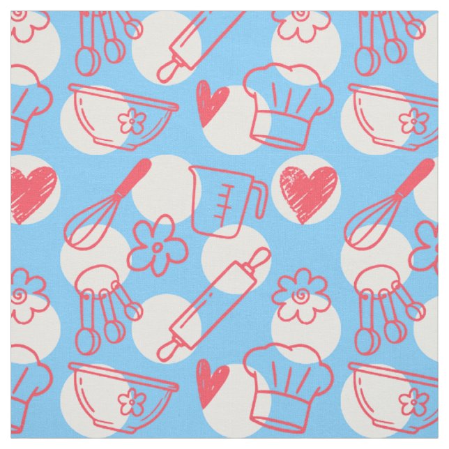 Tissu Baking Doodles sur pois - Rose et bleu clair (Échantillon)