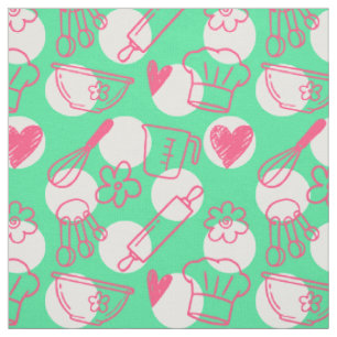 Tissu Baking Doodles sur pois - Rose & Vert