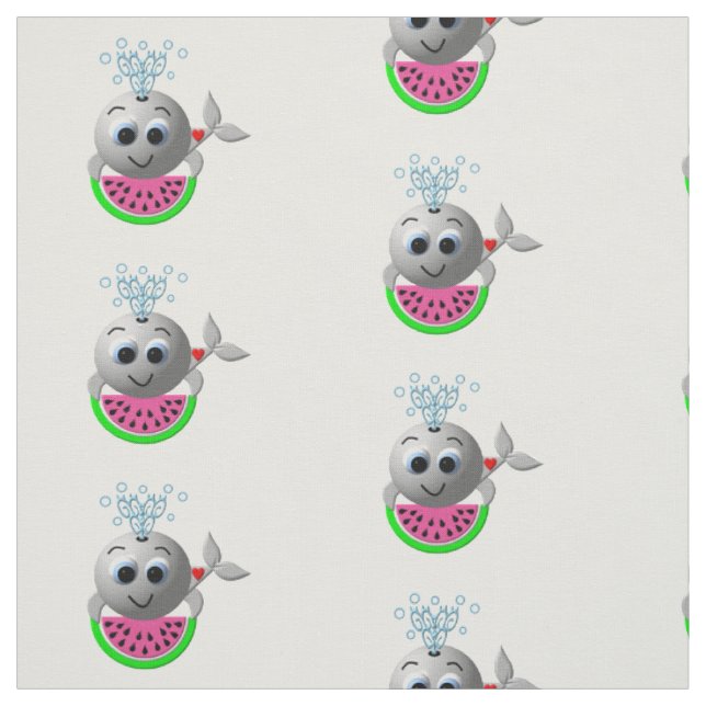 Tissu Baleine mignonne et pastèque (Échantillon)