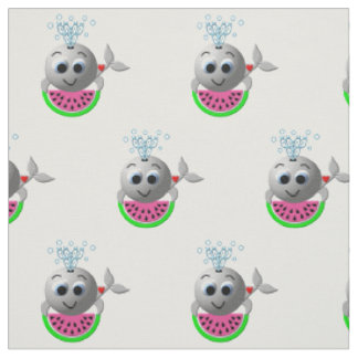Tissu Baleine mignonne et pastèque