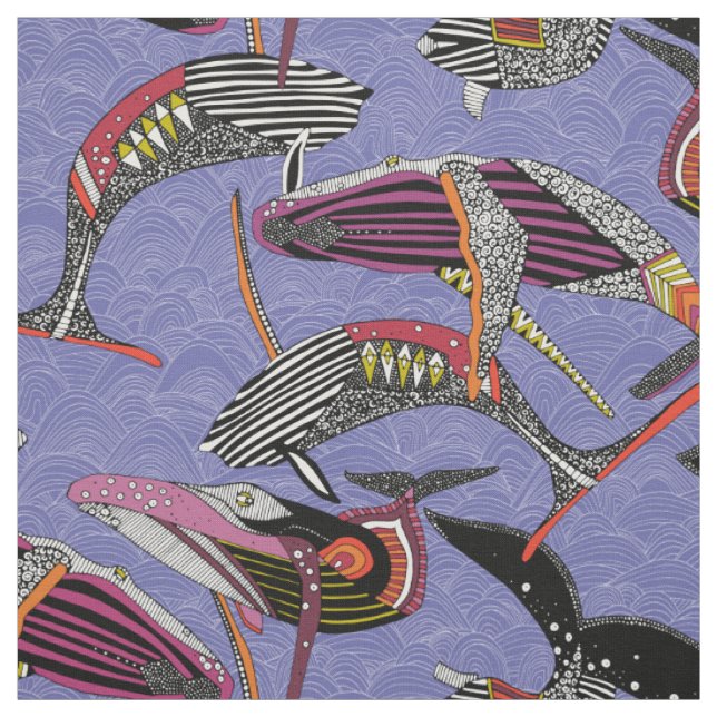 Tissu baleines à bosse bleu pervenche (Échantillon)