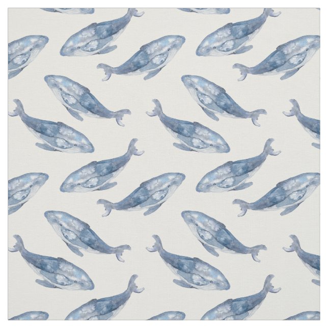 Tissu Baleines à bosse en aquarelle (Échantillon)