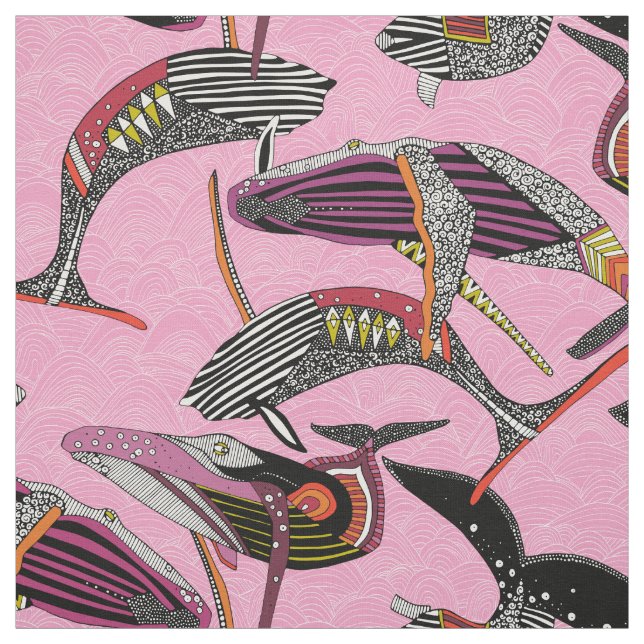 Tissu baleines à bosse pastel magenta (Échantillon)