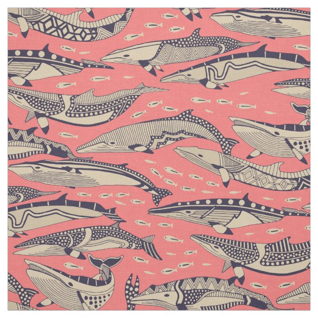 Tissu baleines à petits baleines georgia pêche (Échantillon)