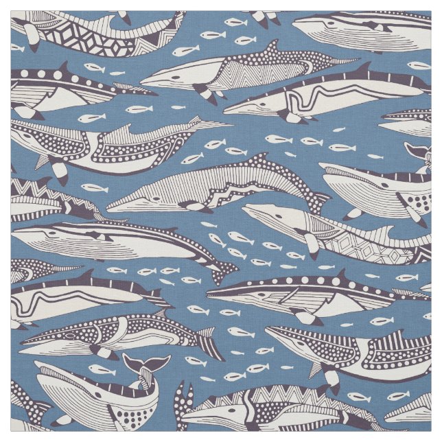 Tissu baleines de Minke denim mûre (Échantillon)