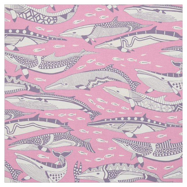 Tissu baleines de Minke violet pastel magenta (Échantillon)