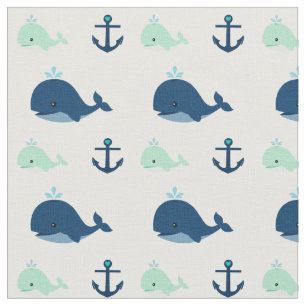Tissu Baleines et Ancres bleues et vertes de bébé
