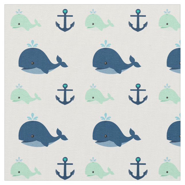 Tissu Baleines et Ancres bleues et vertes de bébé (Fermer)