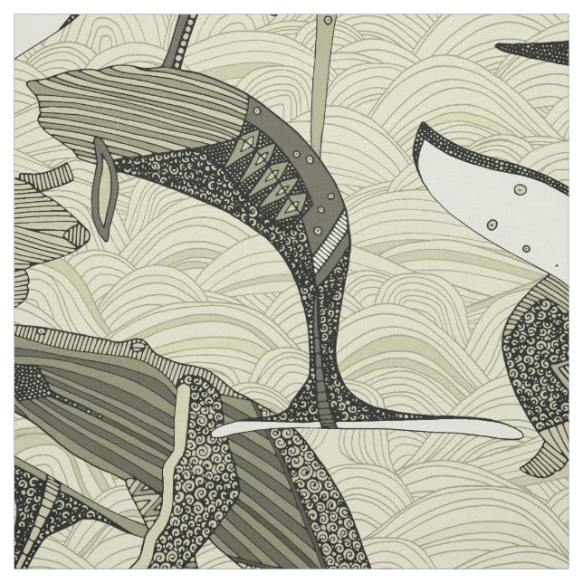 Tissu baleines et vagues naturelles (Échantillon)