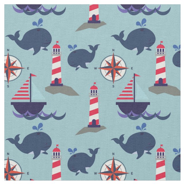 Tissu Baleines et voiliers | Nautique (Fermer)