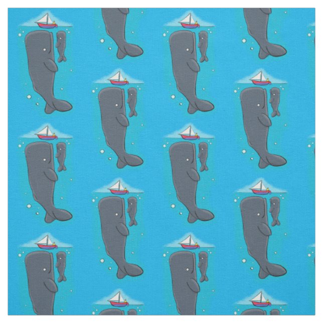 Tissu Baleines mignonnes et illustration de dessin animé (Échantillon)