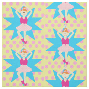 Tissu Ballerina Girl Sur Pink Polka Dot Fabric