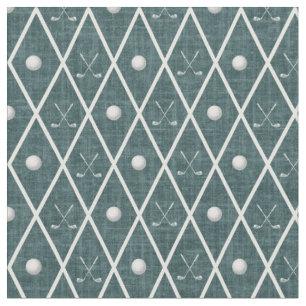 Tissu Balles et clubs de golf Argyle sur fond vert bleu 