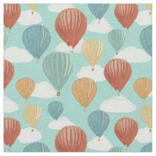 Tissu Ballons à air chaud et nuages blancs à motif