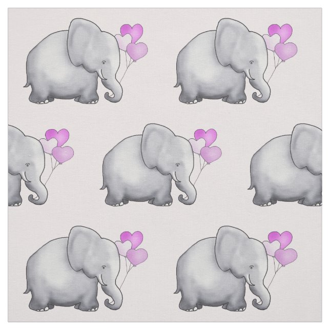 Tissu Ballons de coeur rose Nourriture pour bébé éléphan (Échantillon)