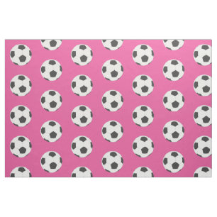 Tissu Ballons de soccer noir et blanc sur rose