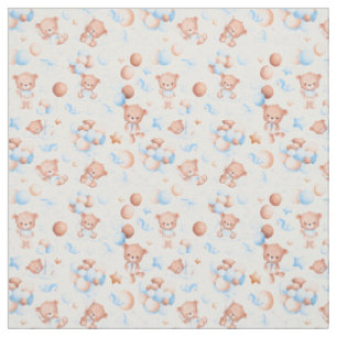 Tissu Ballons d'ours doux Aquarelle Brown Blue Pastel