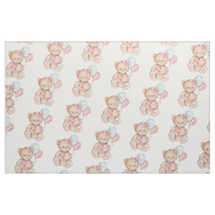 Tissu Balloons rose et bleu et ours en peluche bébé fill